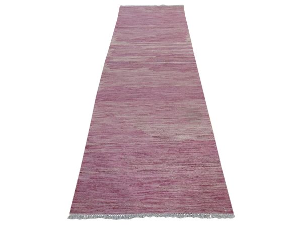 2'8"x10' Rose Pink, Flat Weave, Plain Solid Design, Afghan Kilim, Hand Woven, 100% Wool, Reversible, Runner, Oriental Rug HR78882