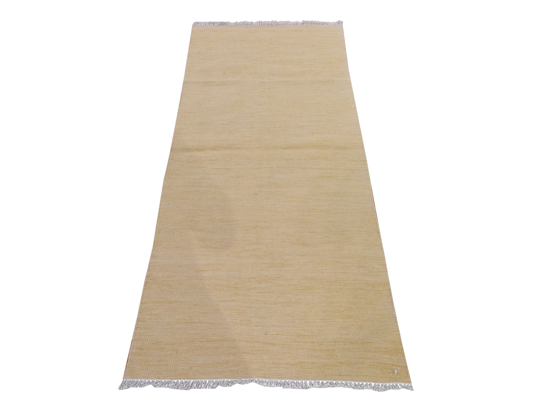 2'5"x6'3" Khaki Brown, Plain Solid Design, Afghan Kilim, Hand Woven, Flat Weave, 100% Wool, Reversible, Runner, Oriental Rug HR78883