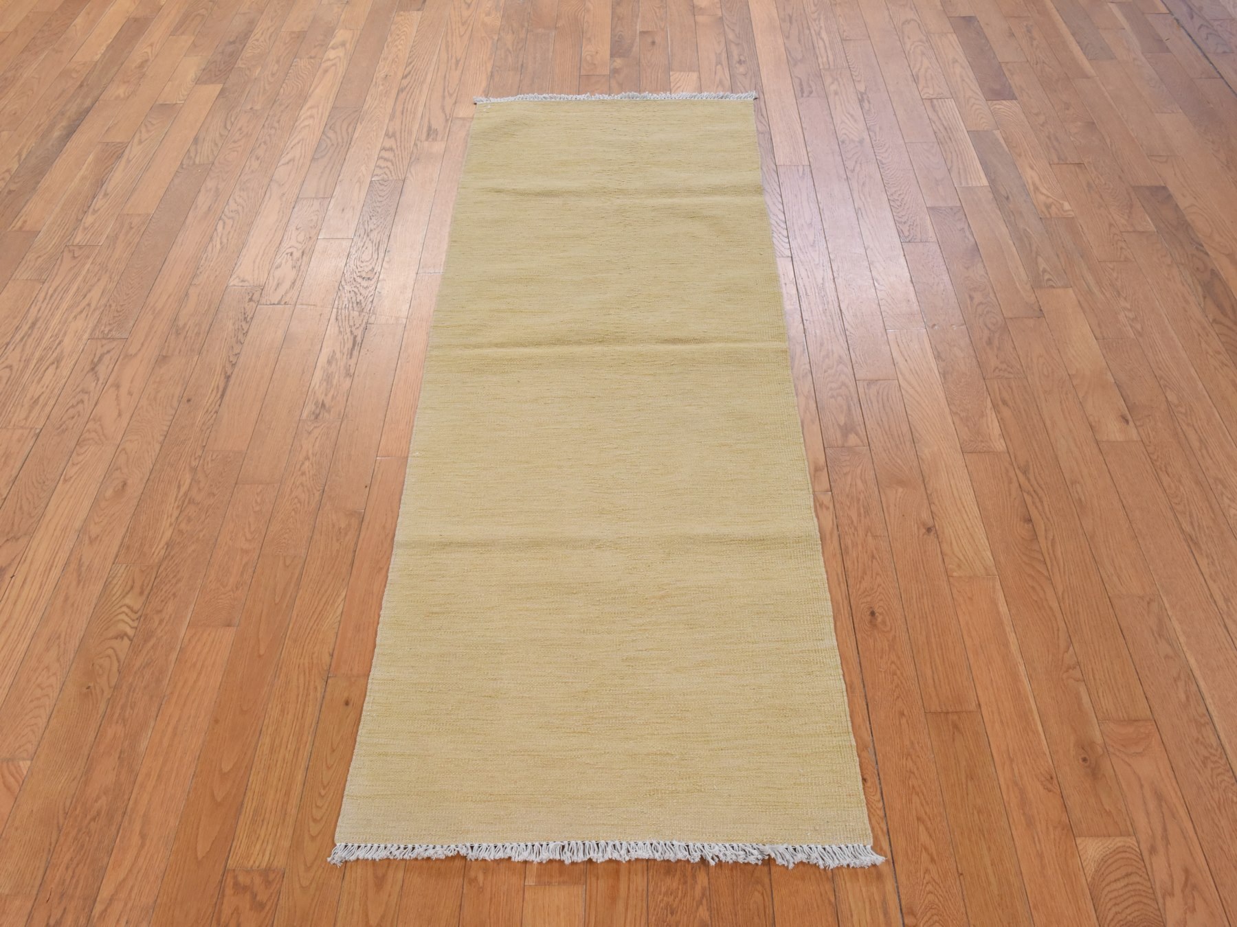 2'5"x6'3" Khaki Brown, Plain Solid Design, Afghan Kilim, Hand Woven, Flat Weave, 100% Wool, Reversible, Runner, Oriental Rug HR78883 - Image 2