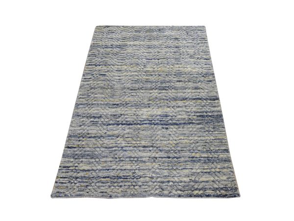 3'x5' Aegean Blue, Variegated Textured Design, Modern, Hand Loomed, Pure Wool, Oriental Rug HR78887