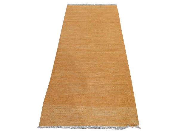 2'6"x6'8" Yam Orange, Plain Solid Design, Afghan Kilim, Hand Woven, Flat Weave, 100% Wool, Reversible, Runner, Oriental Rug HR78889