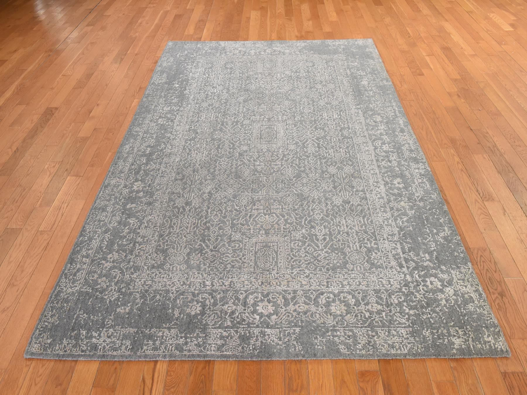 5'10"x9'1" Griffin Gray, Fine Jacquard Hand Loomed, Modern Design, Wool and Art Silk, Soft Pile, Oriental Rug HR78893 - Image 2