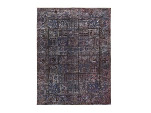 6'9"x9'3" Wine Red, Vintage and Worn Down, Distressed Colors, Persian Bakhtiar with Garden Design, Hand Knotted, Bohemian, Oriental Rug HR78895