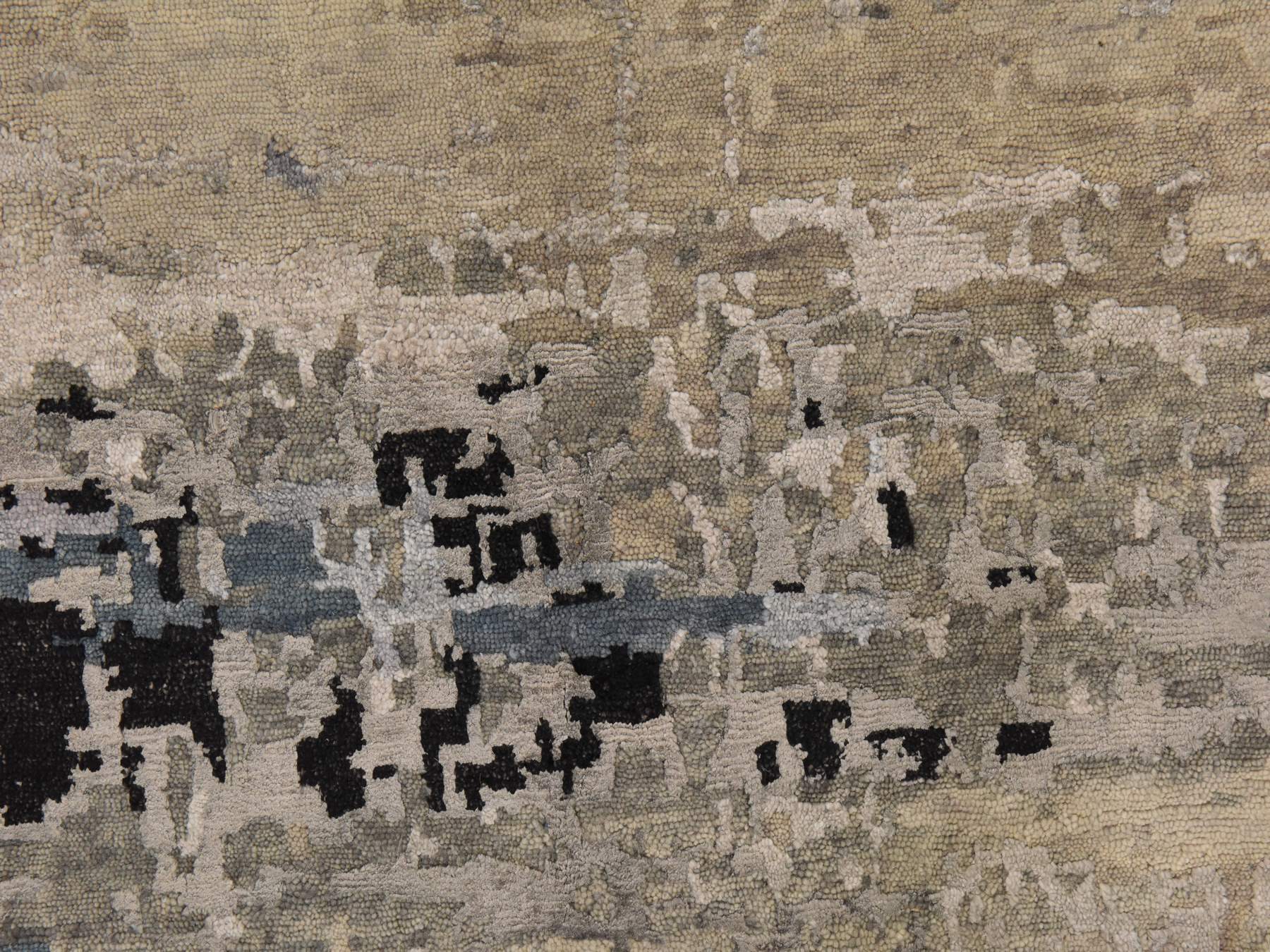 6'3"x8'10" Beige-Gray, Modern Abstract Design, Hand Knotted, Wool & Silk, Hi-Low Pile, Oriental Rug HR78896 - Image 5