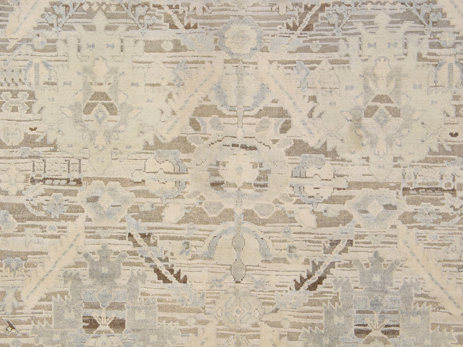 6'x9'5" Swan White, Oushak with Geometric Motif, Hand Knotted, Pure Silk and Textured Wool, Oriental Rug HR78897 - Image 5