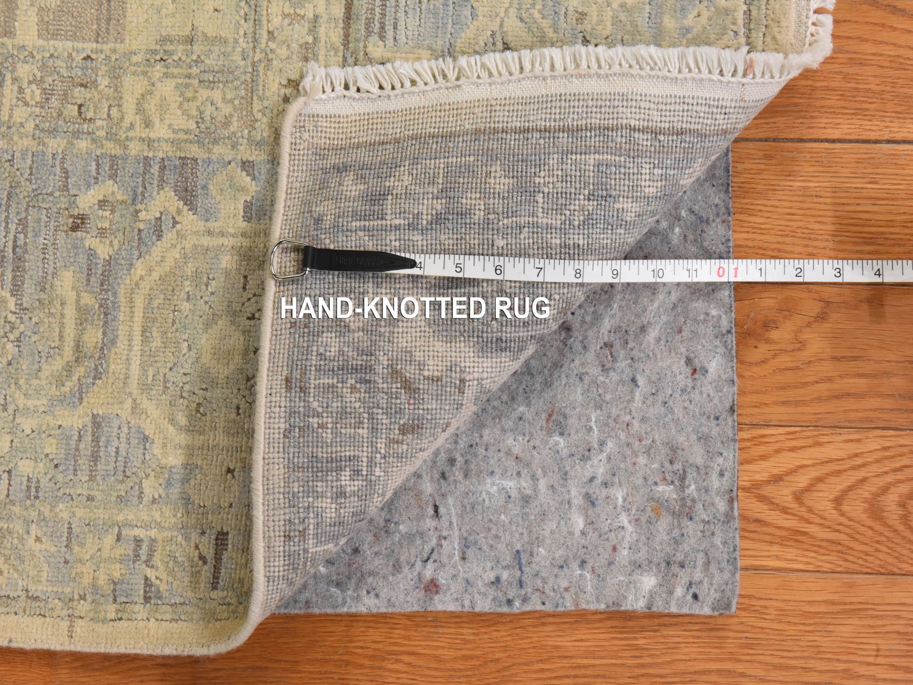 6'x9'5" Swan White, Oushak with Geometric Motif, Hand Knotted, Pure Silk and Textured Wool, Oriental Rug HR78897 - Image 7
