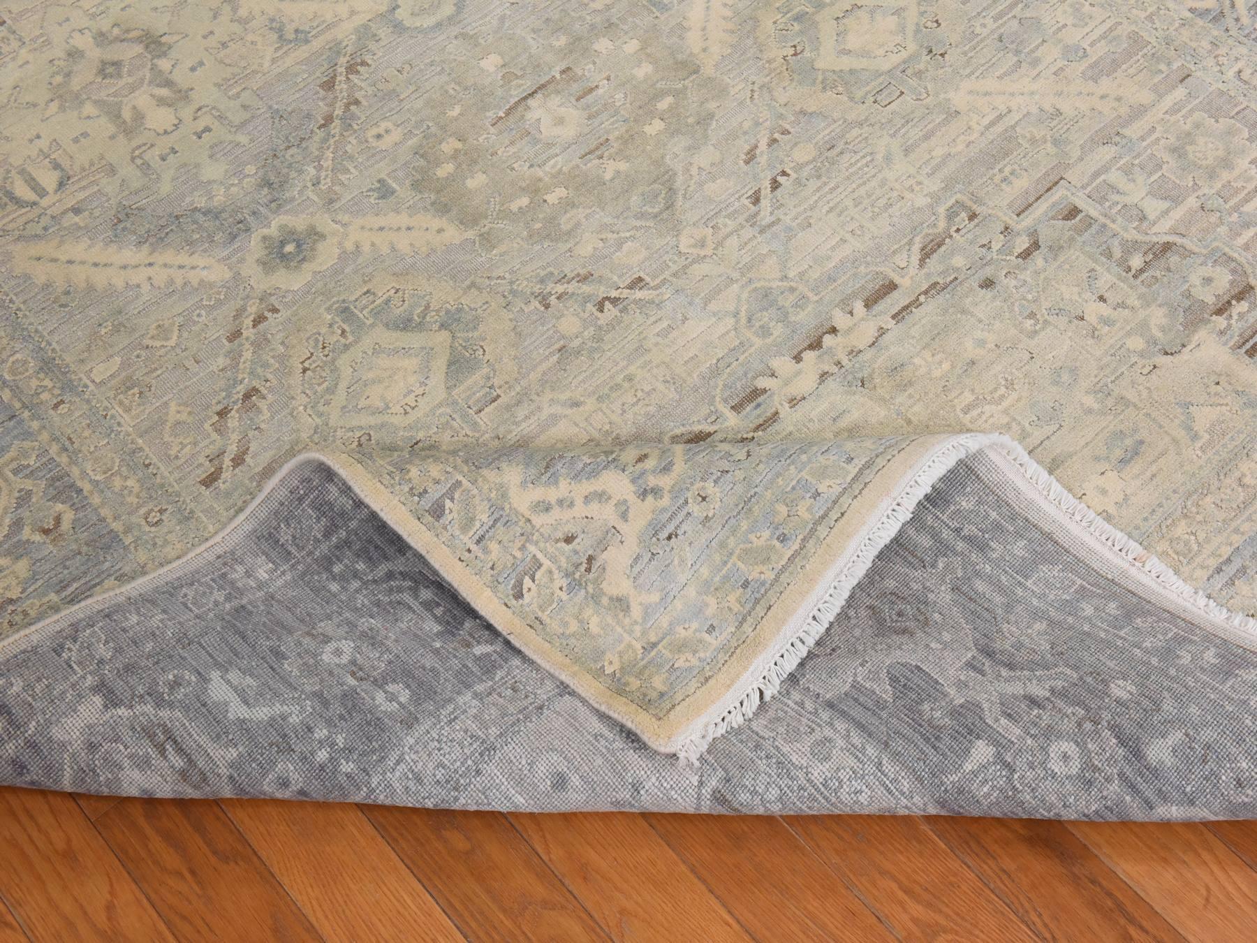 6'x9'5" Swan White, Oushak with Geometric Motif, Hand Knotted, Pure Silk and Textured Wool, Oriental Rug HR78897 - Image 8