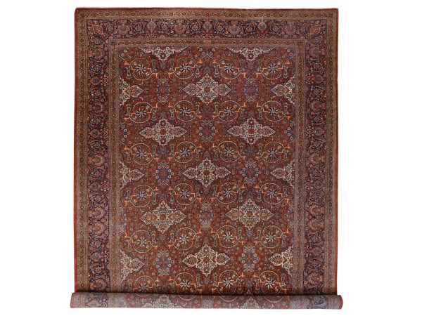 10'x16'8" Cinnamon Red, Antique Persian Kashan with All Over Design, Clean, Slight Wear, Sides and Ends Professionally Secured, Long and Narrow, Hand Knotted, 100% Wool, XL, Oriental Rug HR78911