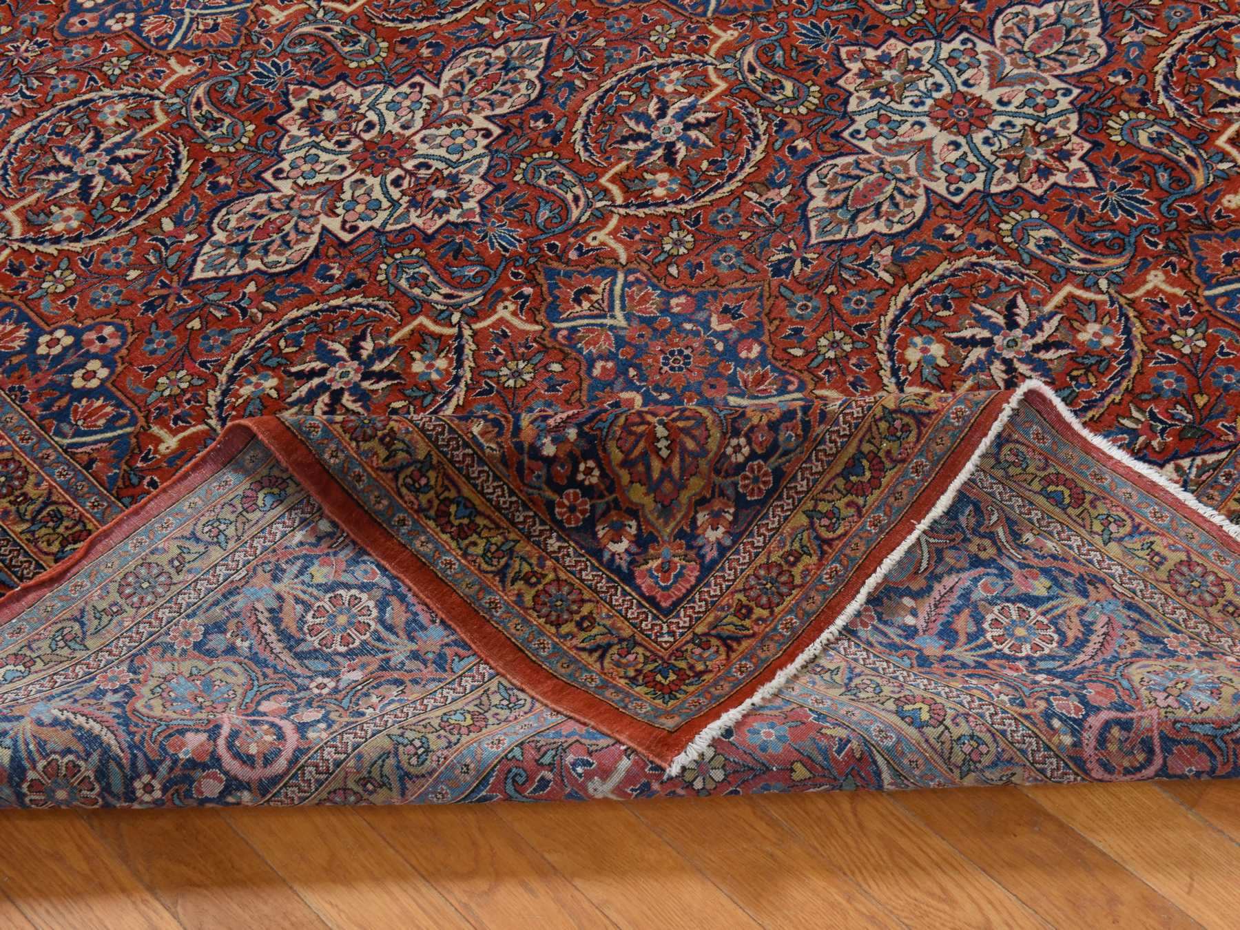 10'x16'8" Cinnamon Red, Antique Persian Kashan with All Over Design, Clean, Slight Wear, Sides and Ends Professionally Secured, Long and Narrow, Hand Knotted, 100% Wool, XL, Oriental Rug HR78911 - Image 8