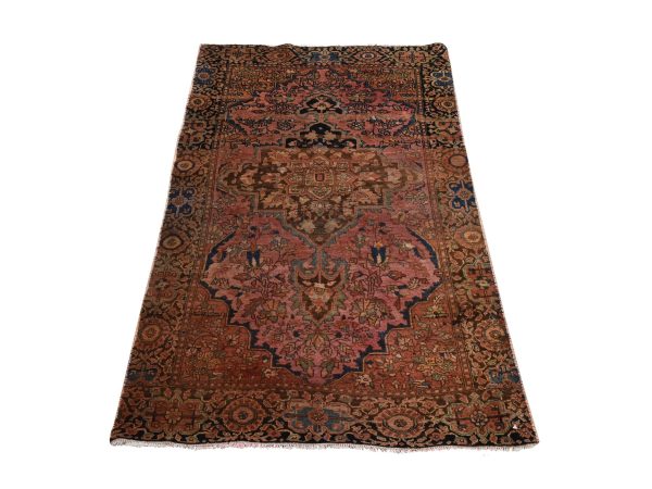 2'9"x4'6" Blush Pink, Antique Persian Sarouk Fereghan, Clean, Soft, Sides and Ends Professionally Secured, 100% Wool, Hand Knotted, Oriental Rug HR78913