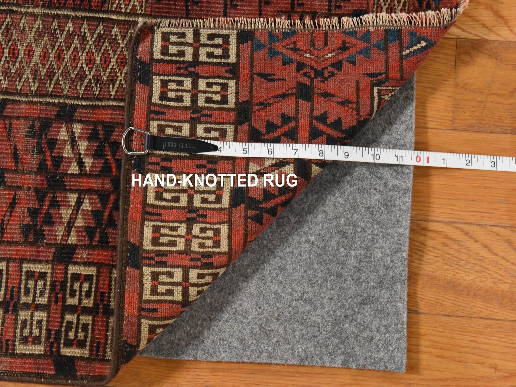 3'6"x3'6" Syrah Red, Antique Torkaman Hutchlu Design, Clean, Even Wear, Low Pile, Sides and Ends Professionally Secured, Hand Knotted, 100% Wool, Square, Oriental Rug HR78915 - Image 5