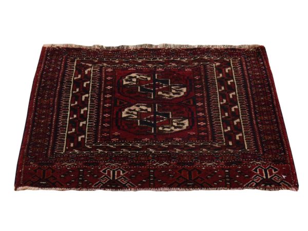 1'6"x2'1"Merlot Red, Antique Tourkaman Bokara Bag Face, Clean, Soft, Sides and Ends Professionally Secured, 100% Wool, Hand Knotted, Mat, Oriental Rug HR78916