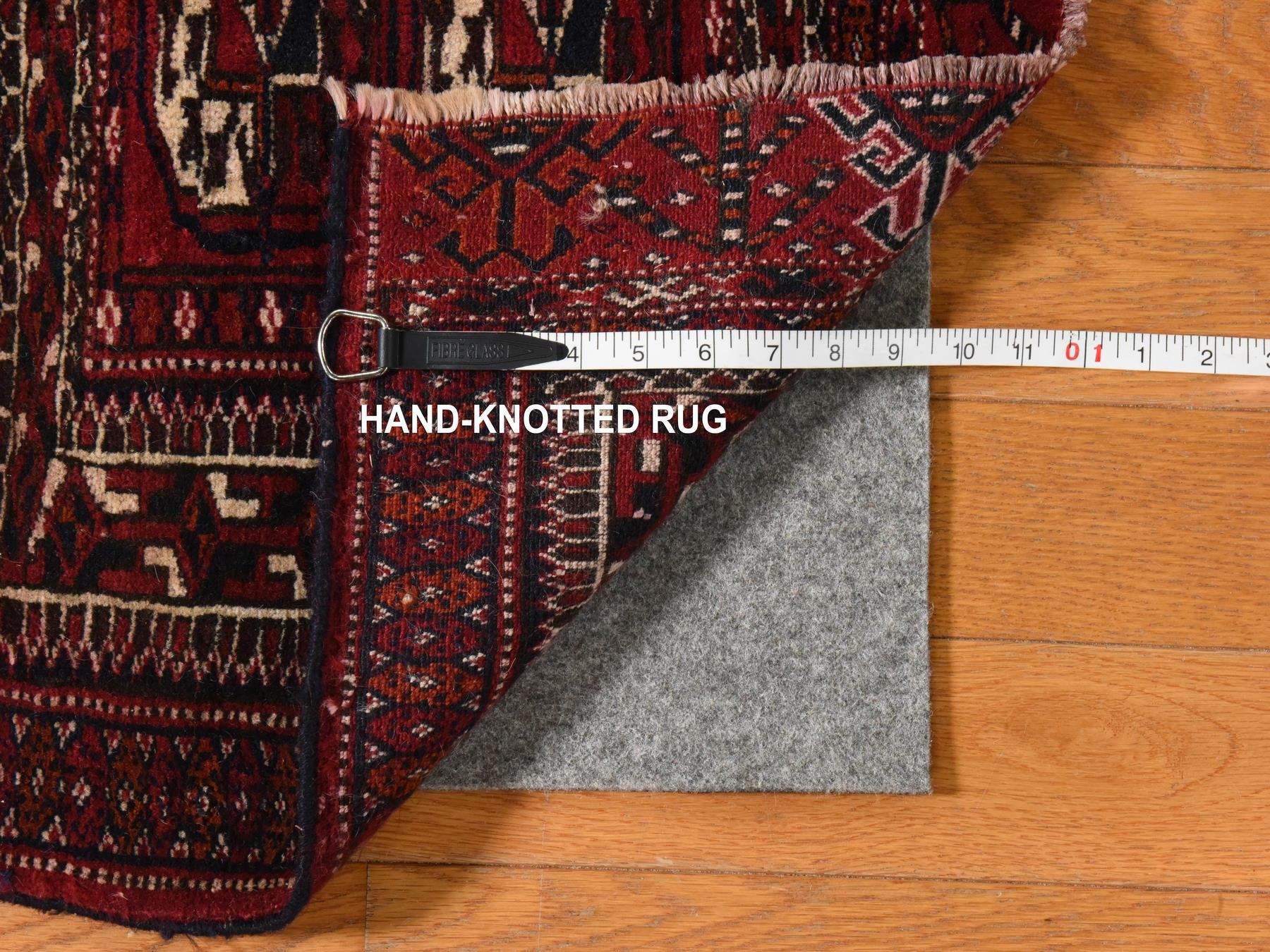 1'6"x2'1"Merlot Red, Antique Tourkaman Bokara Bag Face, Clean, Soft, Sides and Ends Professionally Secured, 100% Wool, Hand Knotted, Mat, Oriental Rug HR78916 - Image 5