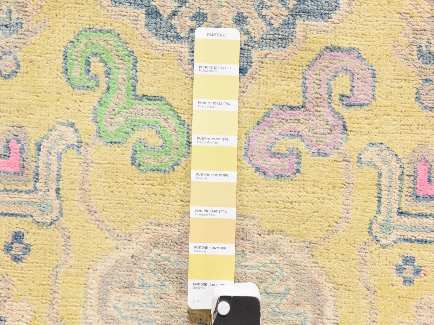 3'3"x4'8" Pastel Yellow, Colorful Fusion Kazak with Geometric Design, Pure Wool, Hand Knotted, Oriental Rug HR78924 - Image 4