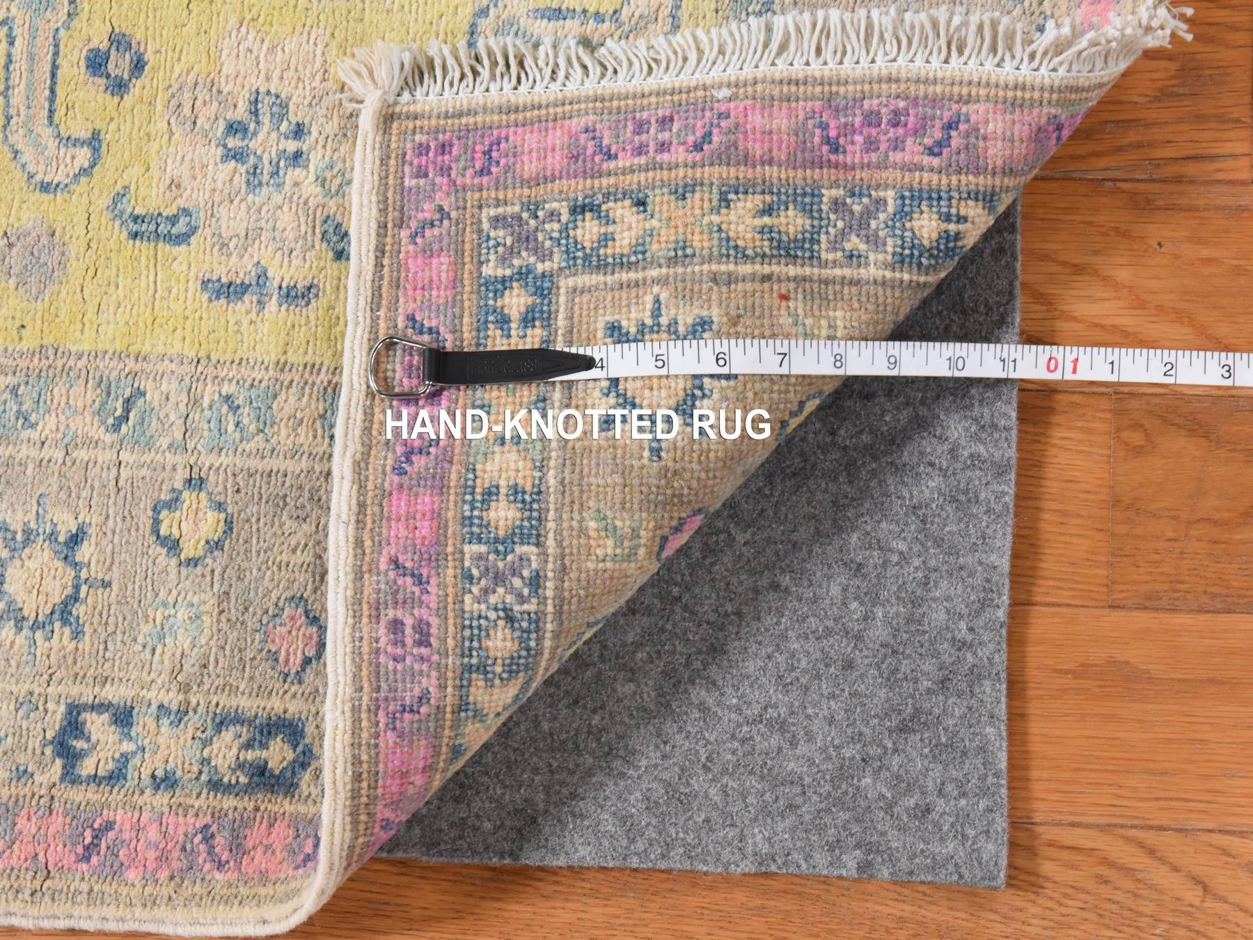 3'3"x4'8" Pastel Yellow, Colorful Fusion Kazak with Geometric Design, Pure Wool, Hand Knotted, Oriental Rug HR78924 - Image 5