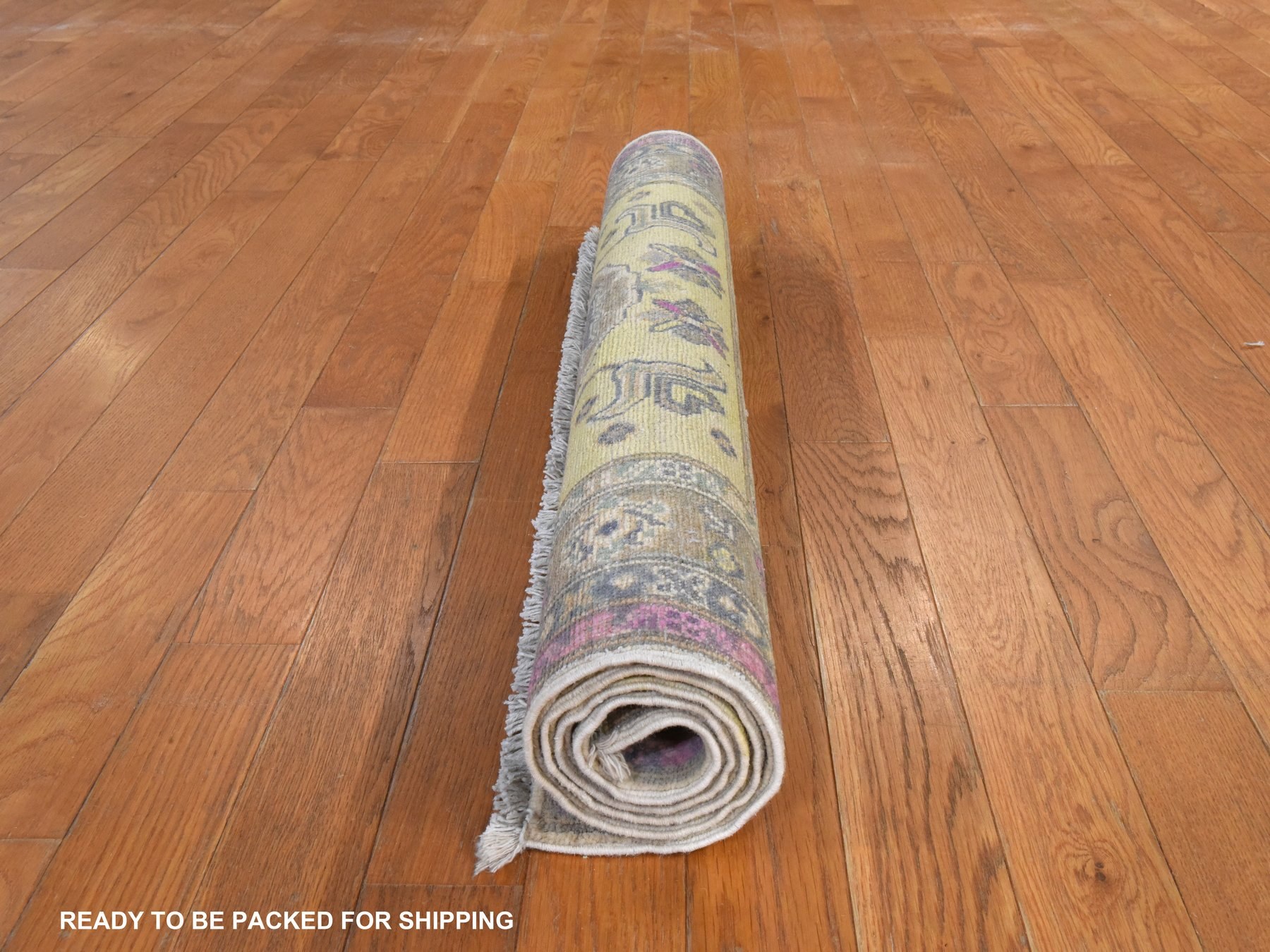 3'3"x4'8" Pastel Yellow, Colorful Fusion Kazak with Geometric Design, Pure Wool, Hand Knotted, Oriental Rug HR78924 - Image 7