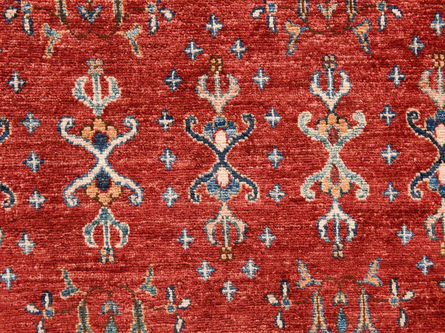 9'7"x9'7" Crimson Red, Afghan Super Kazak with Khorjin Design, Hand Knotted, 100% Wool, Round, Oriental Rug HR78925 - Image 4