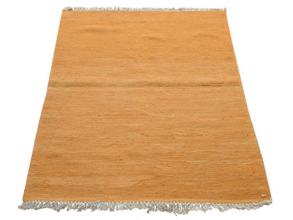 2'8"x3'8" Apricot Orange, Plain Solid Design, Afghan Kilim, Hand Woven, Flat Weave, 100% Wool, Reversible, Mat, Oriental Rug HR78927