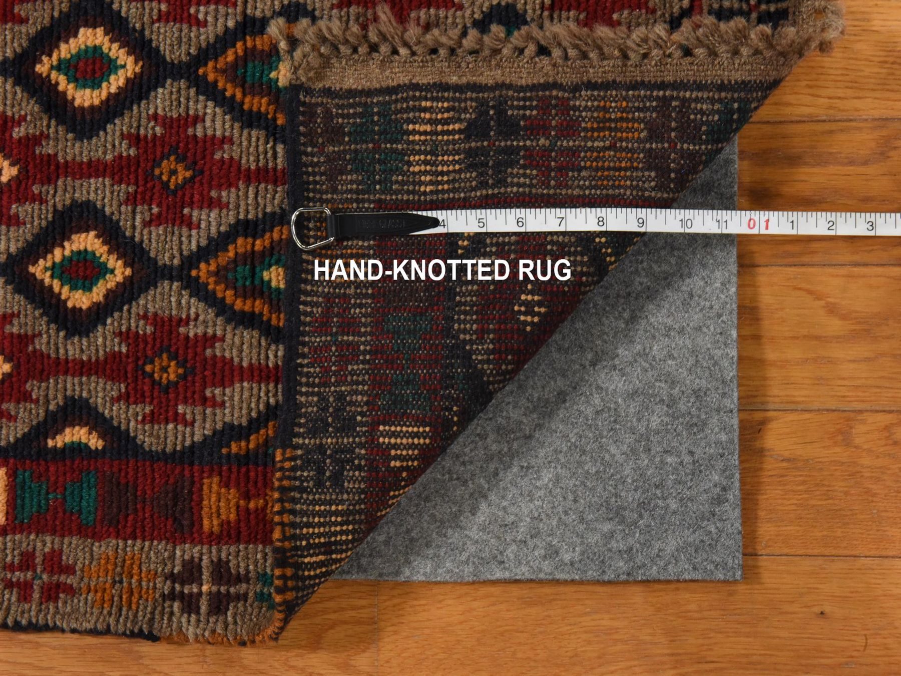 6'2"x7'3" Stone Gray, Colorful Afghan Baluch with Geometric Design, Hand Knotted, Pure Wool, Oriental Rug HR78936 - Image 5