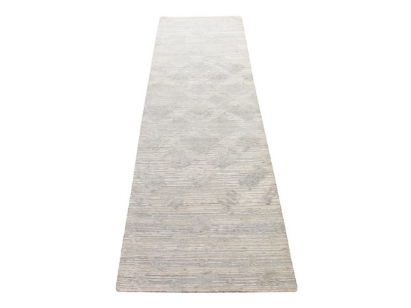 2'6"x8' Light Gray, Modern Design, Hand Spun Undyed Natural Wool, Hand Knotted, Runner, Oriental Rug HR78943