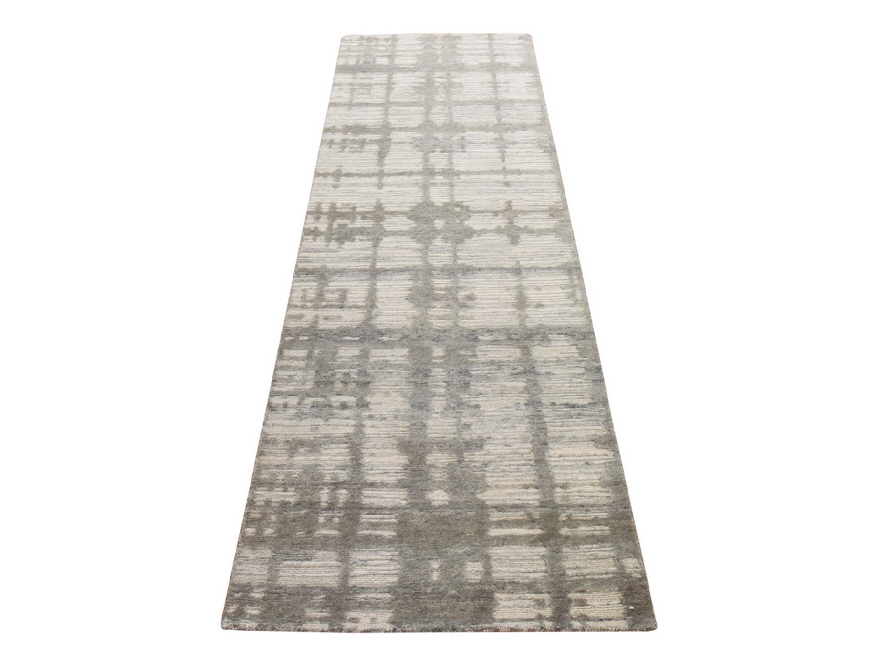 2'6"x8' Ivory, Hand Spun Undyed Natural Wool, Hand Knotted, Modern Design, Runner, Oriental Rug HR78944