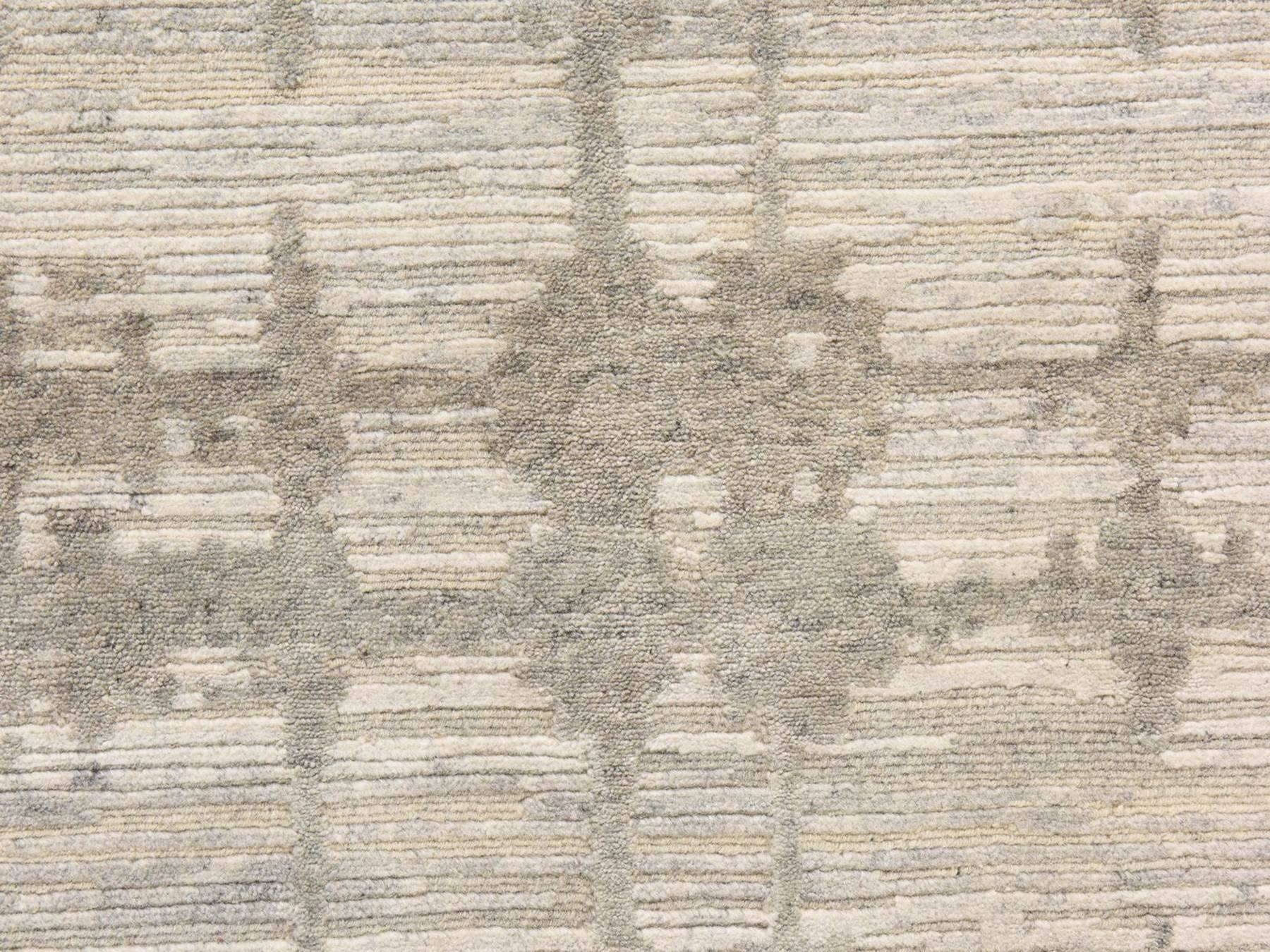 2'6"x8' Ivory, Hand Spun Undyed Natural Wool, Hand Knotted, Modern Design, Runner, Oriental Rug HR78944 - Image 3