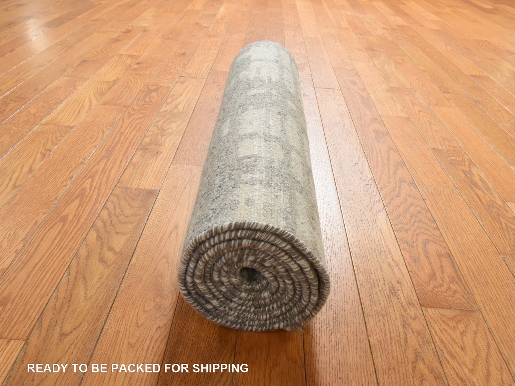2'6"x8' Ivory, Hand Spun Undyed Natural Wool, Hand Knotted, Modern Design, Runner, Oriental Rug HR78944 - Image 7
