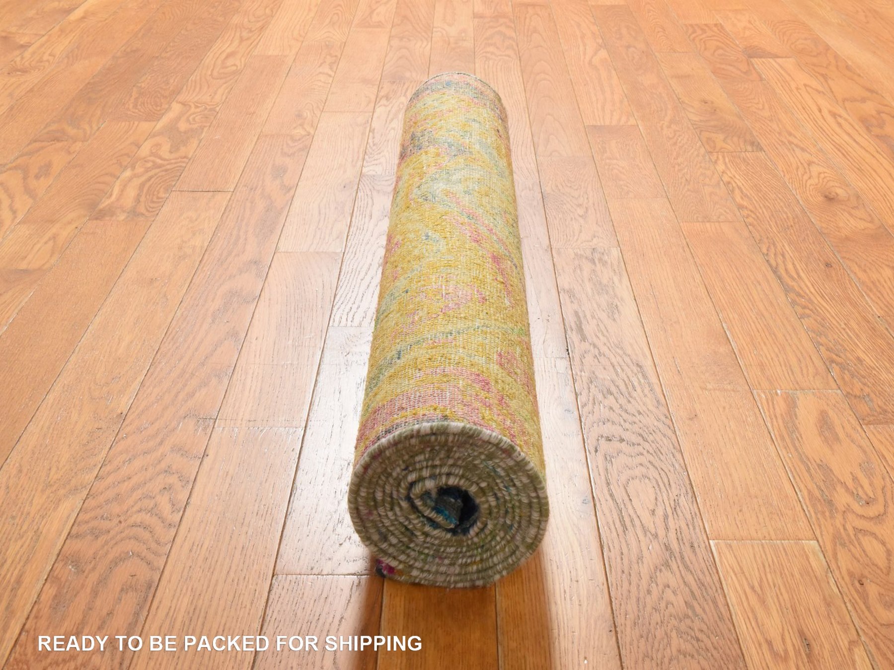 2'10"x8'2" Colorful, The Lava Design, Sari Silk with Textured Wool, Hand Knotted, Runner, Oriental Rug HR78948 - Image 7