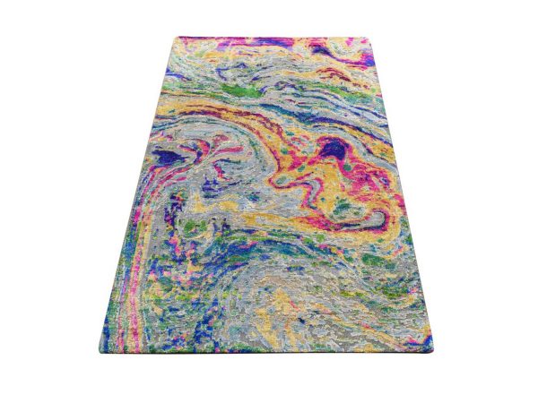 3'x5' Colorful, The Lava Design, Sari Silk with Textured Wool, Hand Knotted, Oriental Rug HR78949