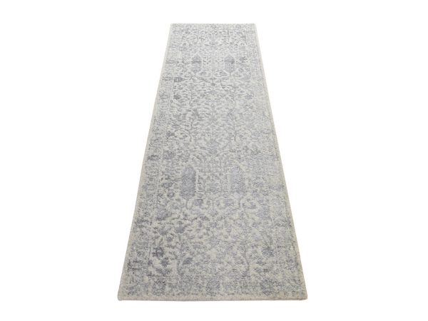 2'5"x8' Quiet Gray, Fine Jacquard Hand Loomed, Modern Broken Cypress Tree Design, Wool and Art Silk, Thick and Plush, Runner, Oriental Rug HR78950