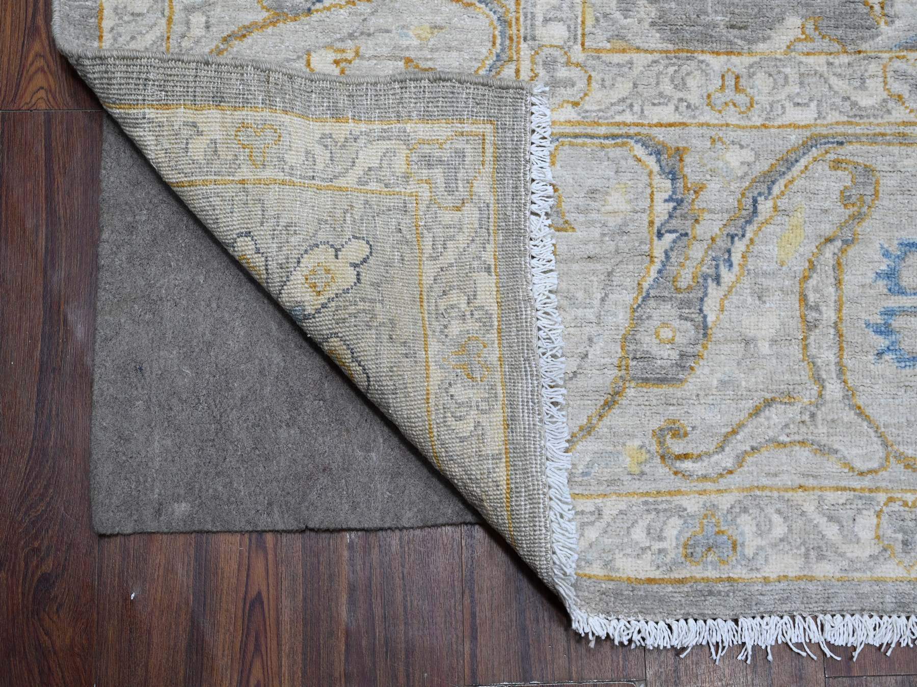 9'x11'7" Nimbus Gray With Silver Chalice Border, All Over Afghan Peshawar Design, Hand Knotted Densely Woven, Extra Soft Wool, Vegetable Dyes, Oriental Rug HR88954 - Image 4