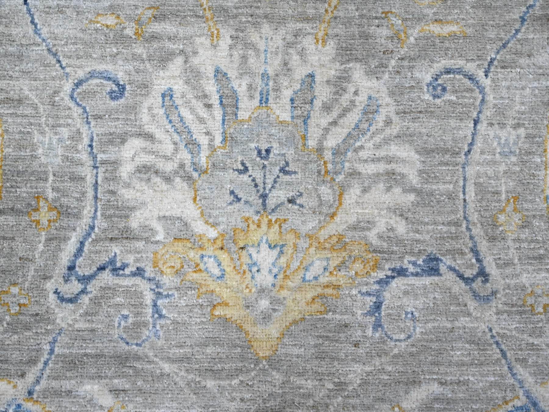 9'x11'7" Nimbus Gray With Silver Chalice Border, All Over Afghan Peshawar Design, Hand Knotted Densely Woven, Extra Soft Wool, Vegetable Dyes, Oriental Rug HR88954 - Image 8