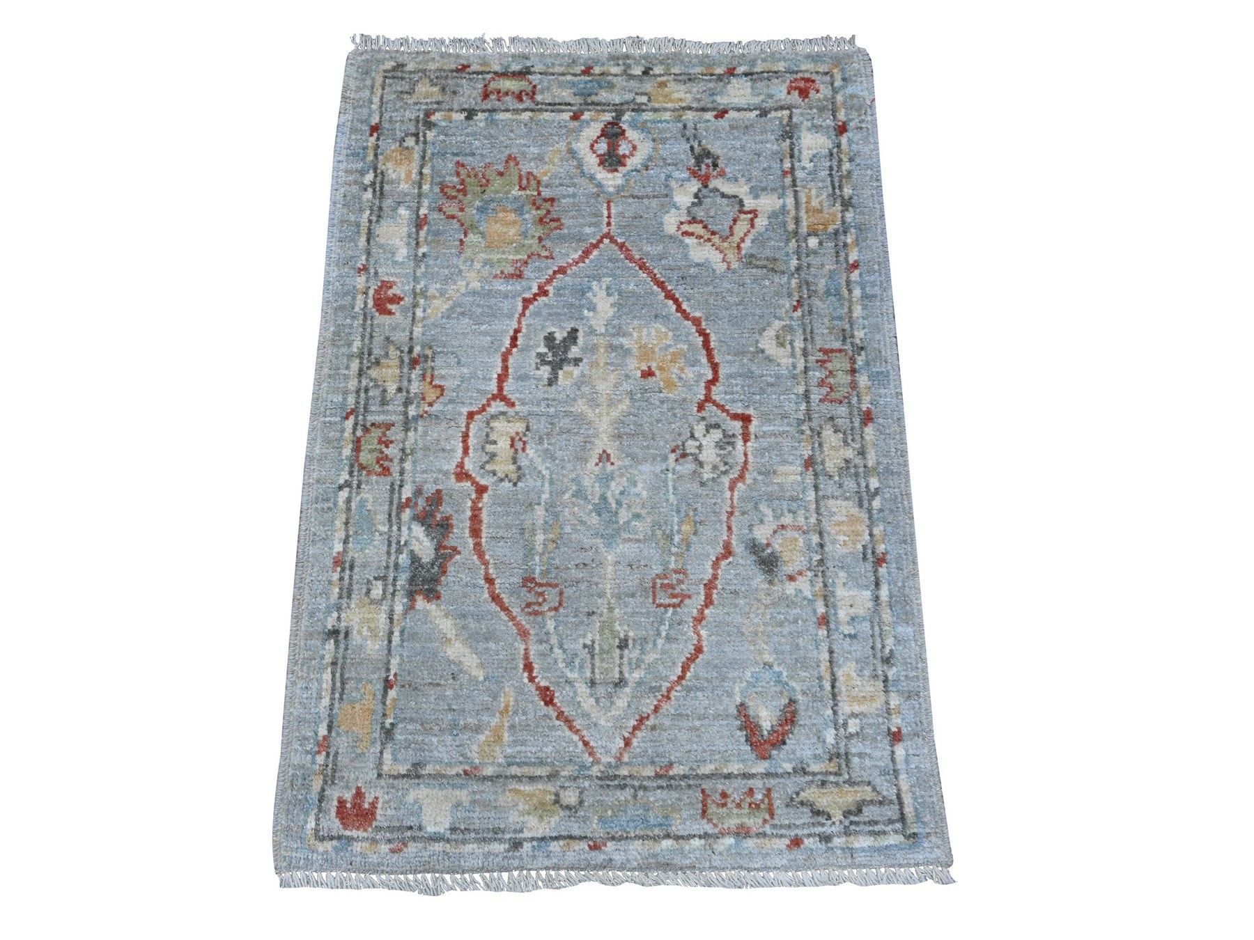 2'1"x3'1" Misty Gray, Village Flower And Leaf Medallions, Wool Foundation, Hand Knotted, Afghan Natural Dyes, Angora Oushak, Mat Oriental Rug HR89633