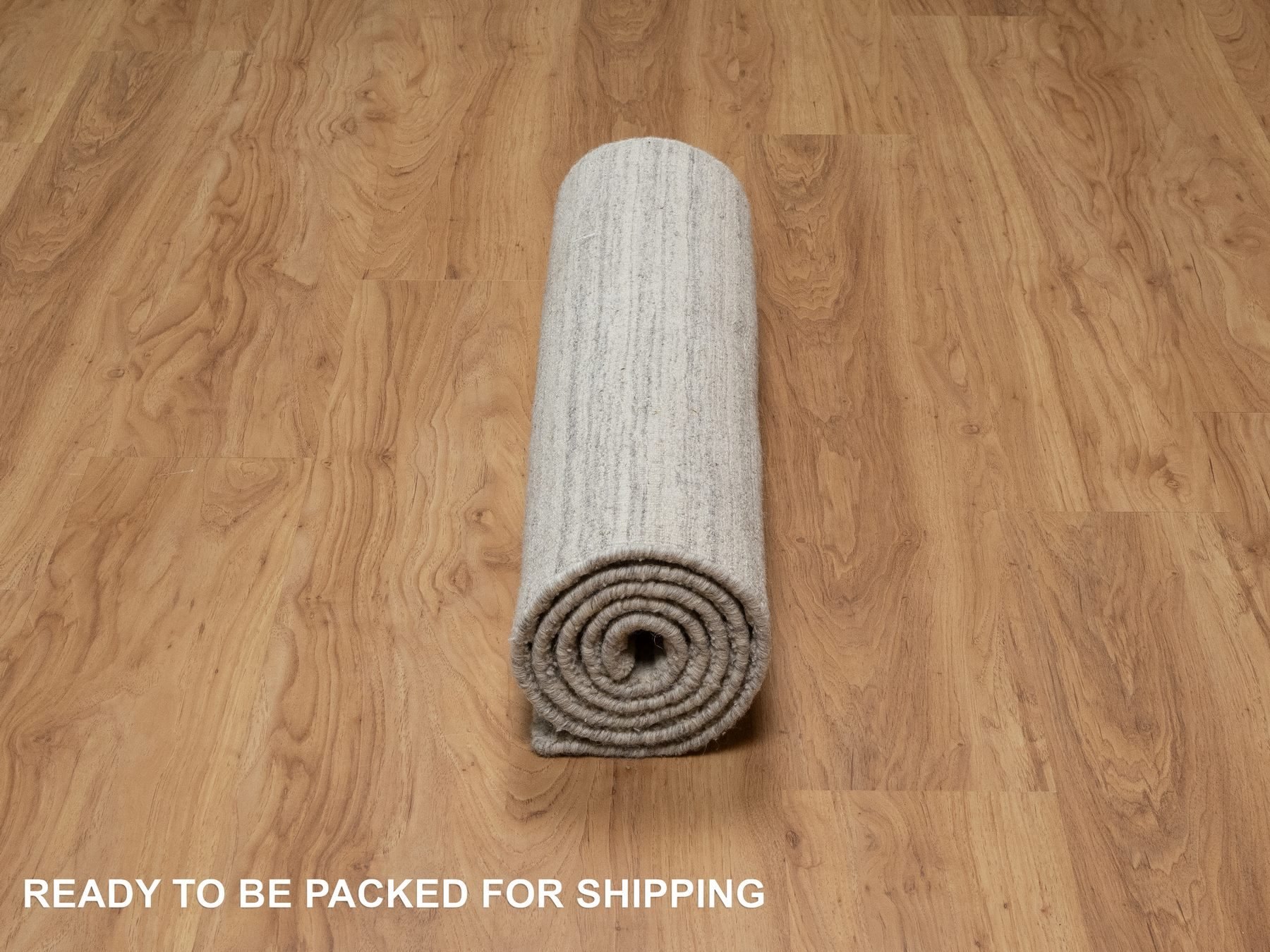 2'8"x6' Khaki Brown, Variegated Textured Modern Design, Hand Loomed, Undyed Pure Wool, Thick and Plush, Runner, Oriental Rug HR90722 - Image 6