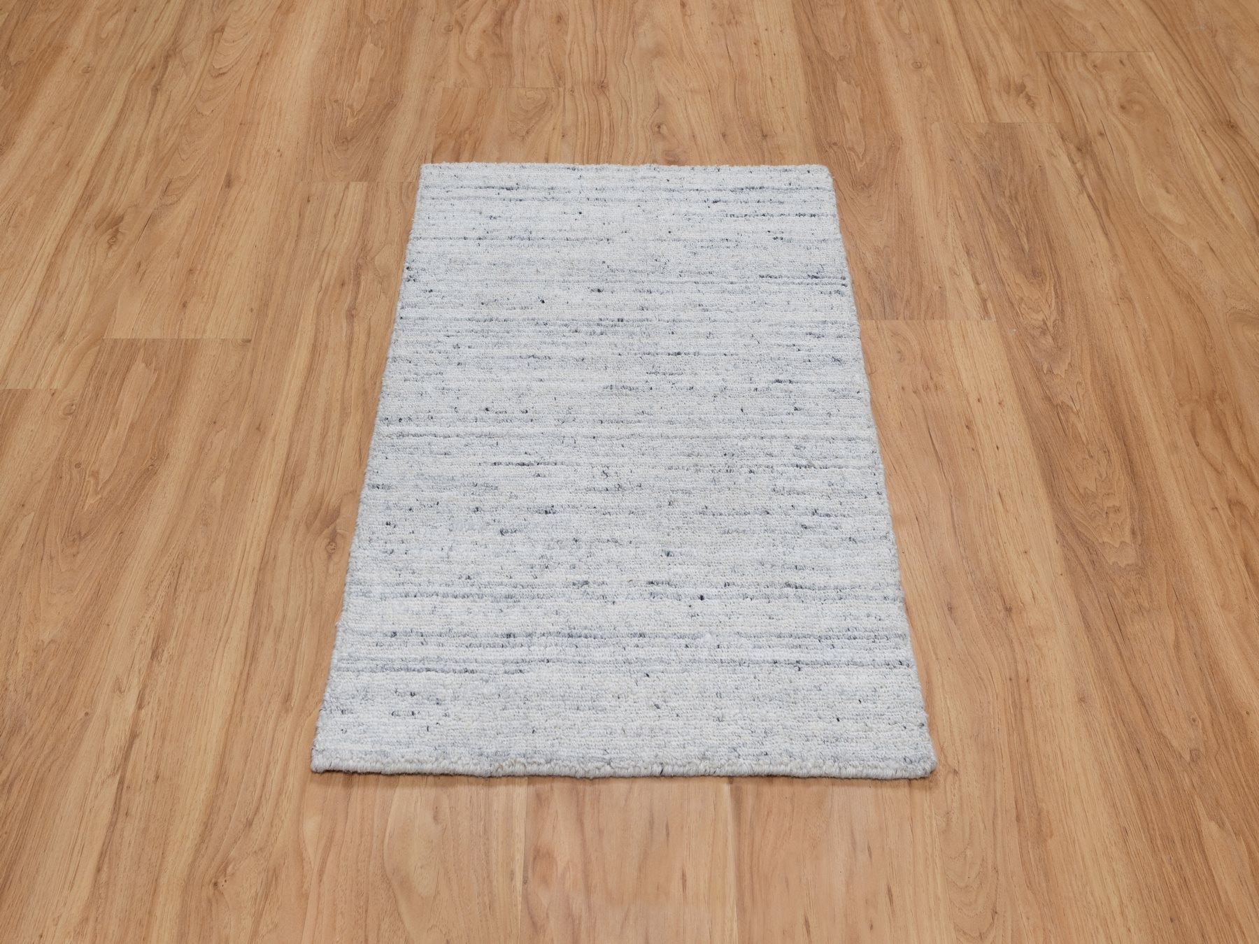 2'x3' Misty Gray, Hand Loomed, Modern Striae Design, Tone on Tone, Plush Pile, Natural Wool, Mat, Oriental Rug HR90786 - Image 2