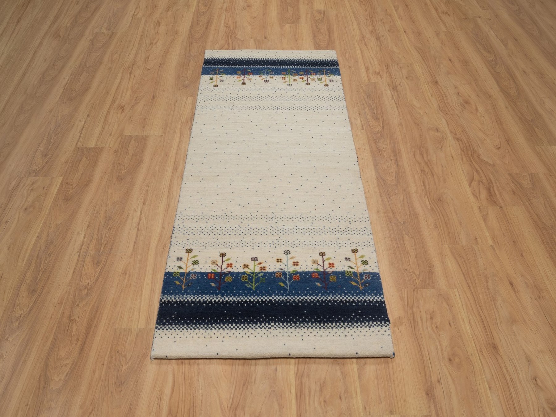 2'6"x6' Parchment White, Tree Design, Modern, Lori Buft Gabbeh, Pure Wool, Hand Knotted, Thick and Plush, Soft Pile, Runner, Oriental Rug HR92626 - Image 2