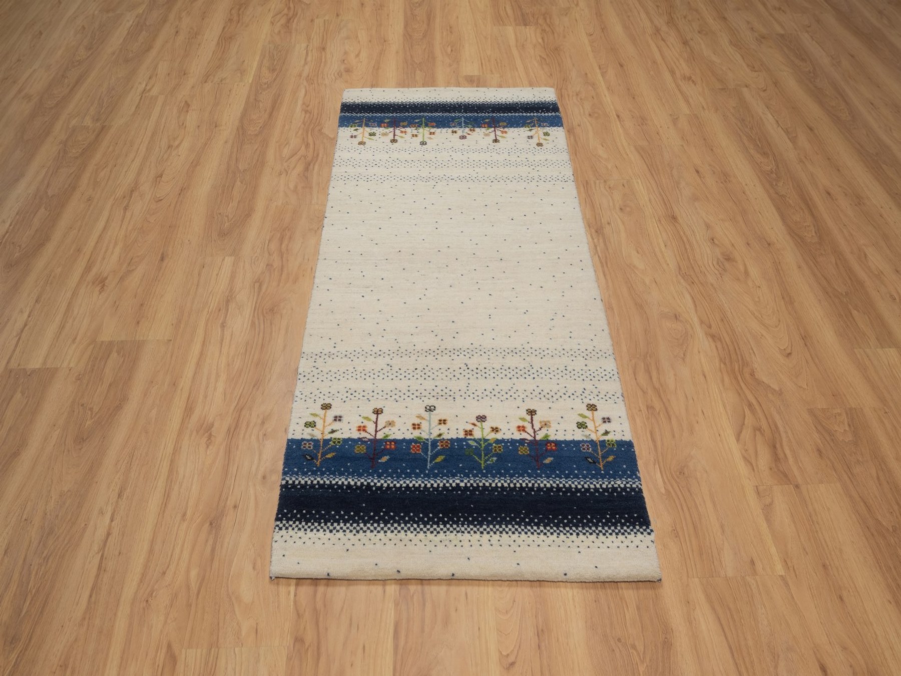 2'7"x6' Parchment White, Tree Design, Modern, Lori Buft Gabbeh, Pure Wool, Hand Knotted, Thick and Plush, Soft Pile, Runner, Oriental Rug HR92627 - Image 2