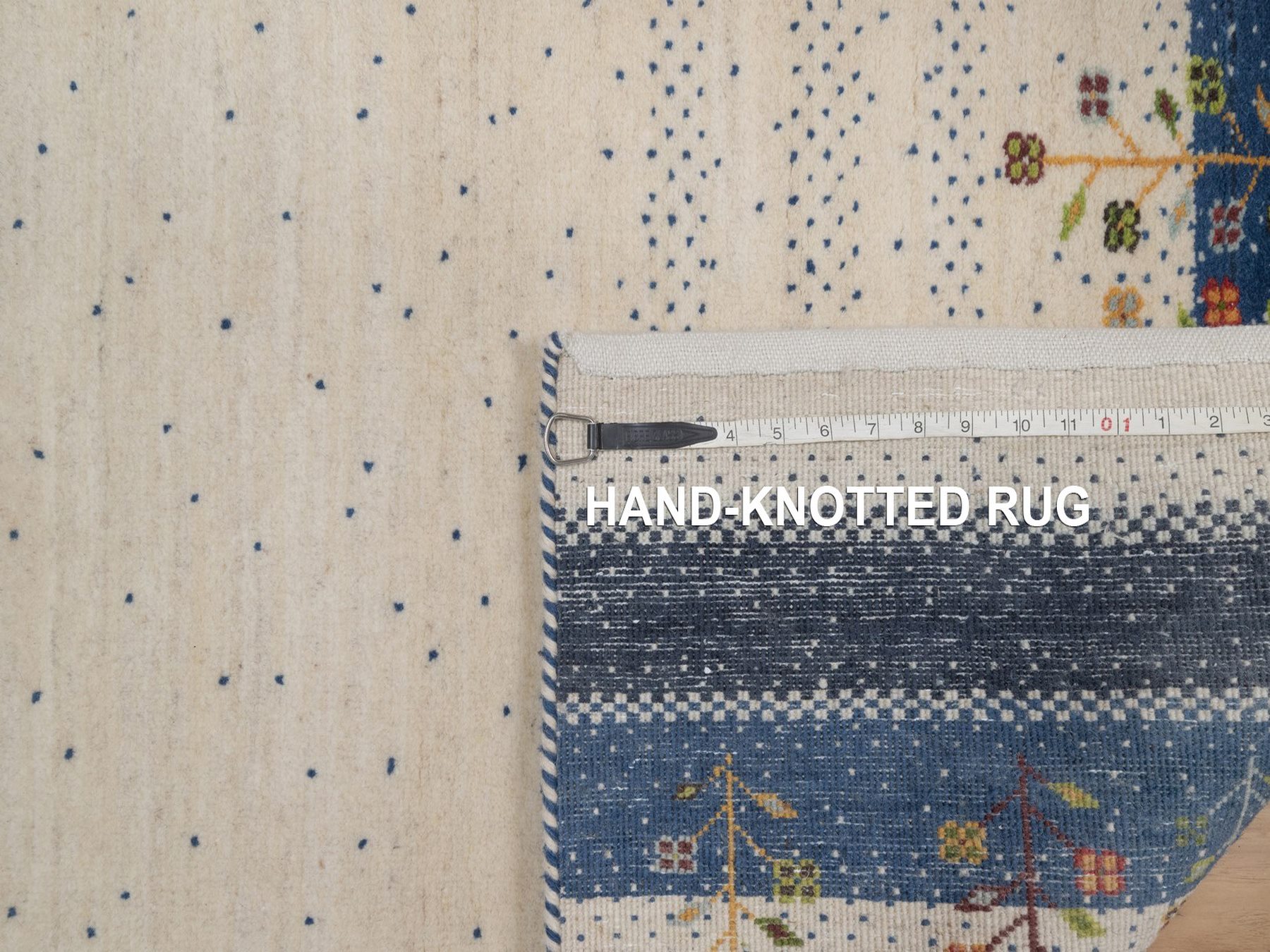 2'7"x6' Parchment White, Tree Design, Modern, Lori Buft Gabbeh, Pure Wool, Hand Knotted, Thick and Plush, Soft Pile, Runner, Oriental Rug HR92627 - Image 8