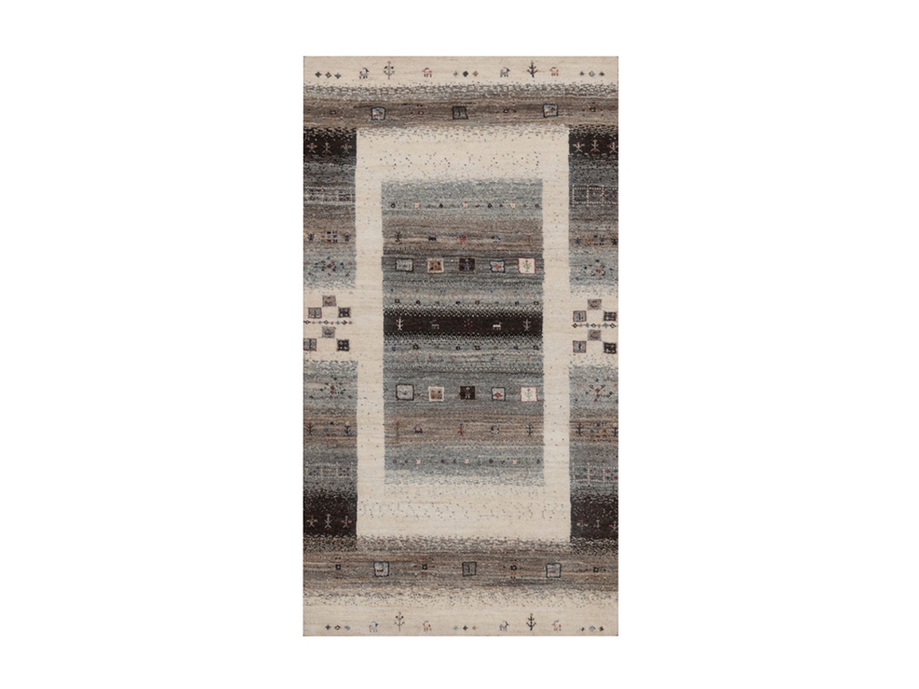2'10"x5'4" Parchment White, Hand Knotted, Lori Buft Gabbeh with Small Animal and Human Figurines, Modern, Pure Wool, Thick and Plush, Oriental Rug HR92628