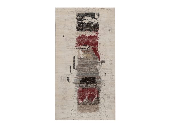 2'9"x5'3" Parchment White, Modern, Lori Buft Gabbeh with Avant Garde Design, Soft Pile, Thick and Plush, Pure Wool, Hand Knotted, Oriental Rug HR92630
