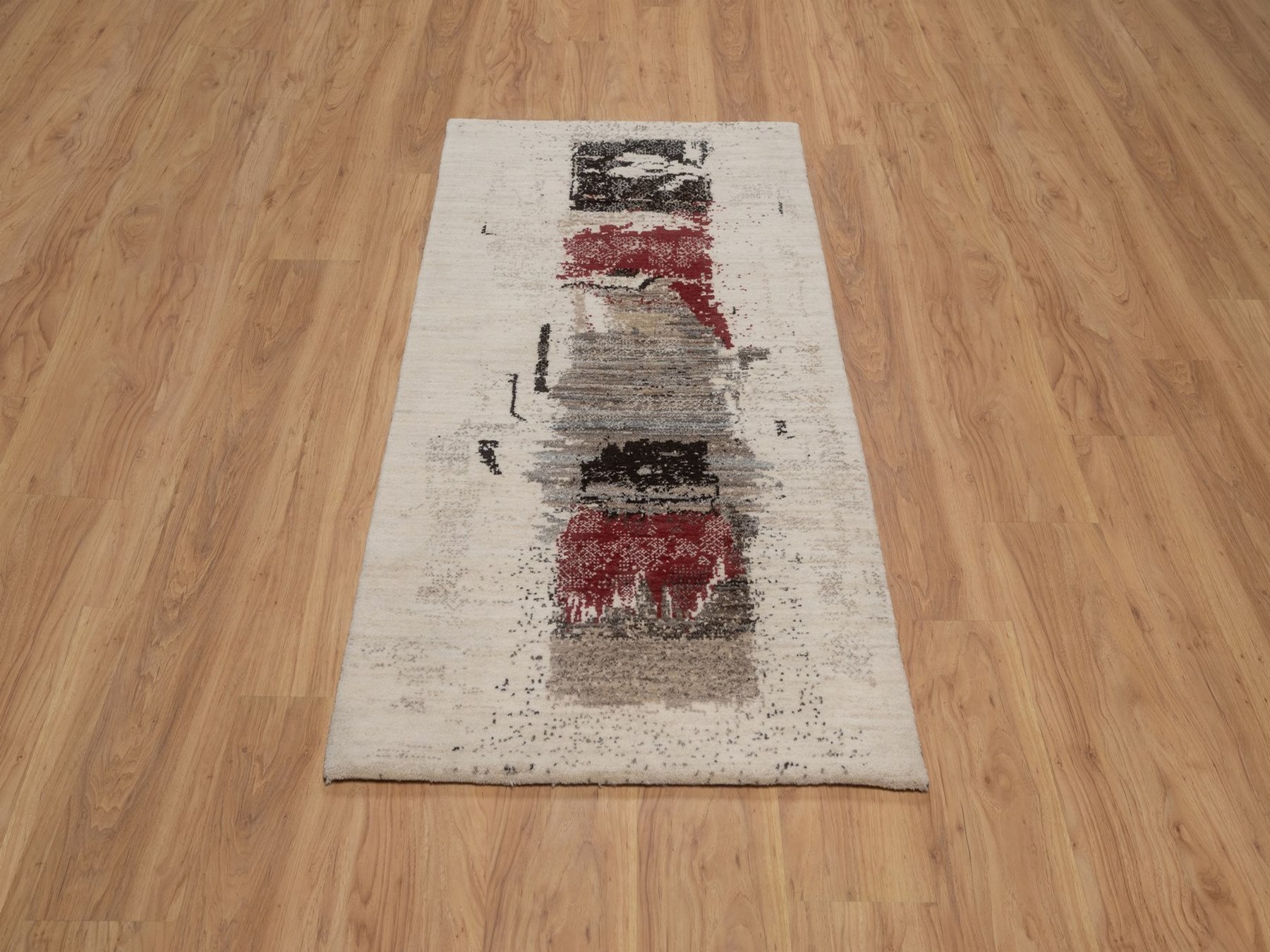 2'9"x5'3" Parchment White, Modern, Lori Buft Gabbeh with Avant Garde Design, Soft Pile, Thick and Plush, Pure Wool, Hand Knotted, Oriental Rug HR92630 - Image 2