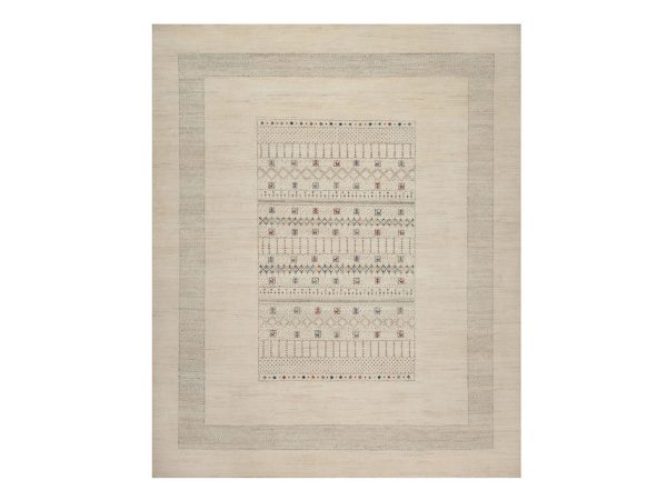 8'2"x10'1" Parchment White, Modern, Lori Buft Gabbeh with Small Animal Figurines, Hand Knotted, Soft Wool, Thick and Plush, Oriental Rug HR92637