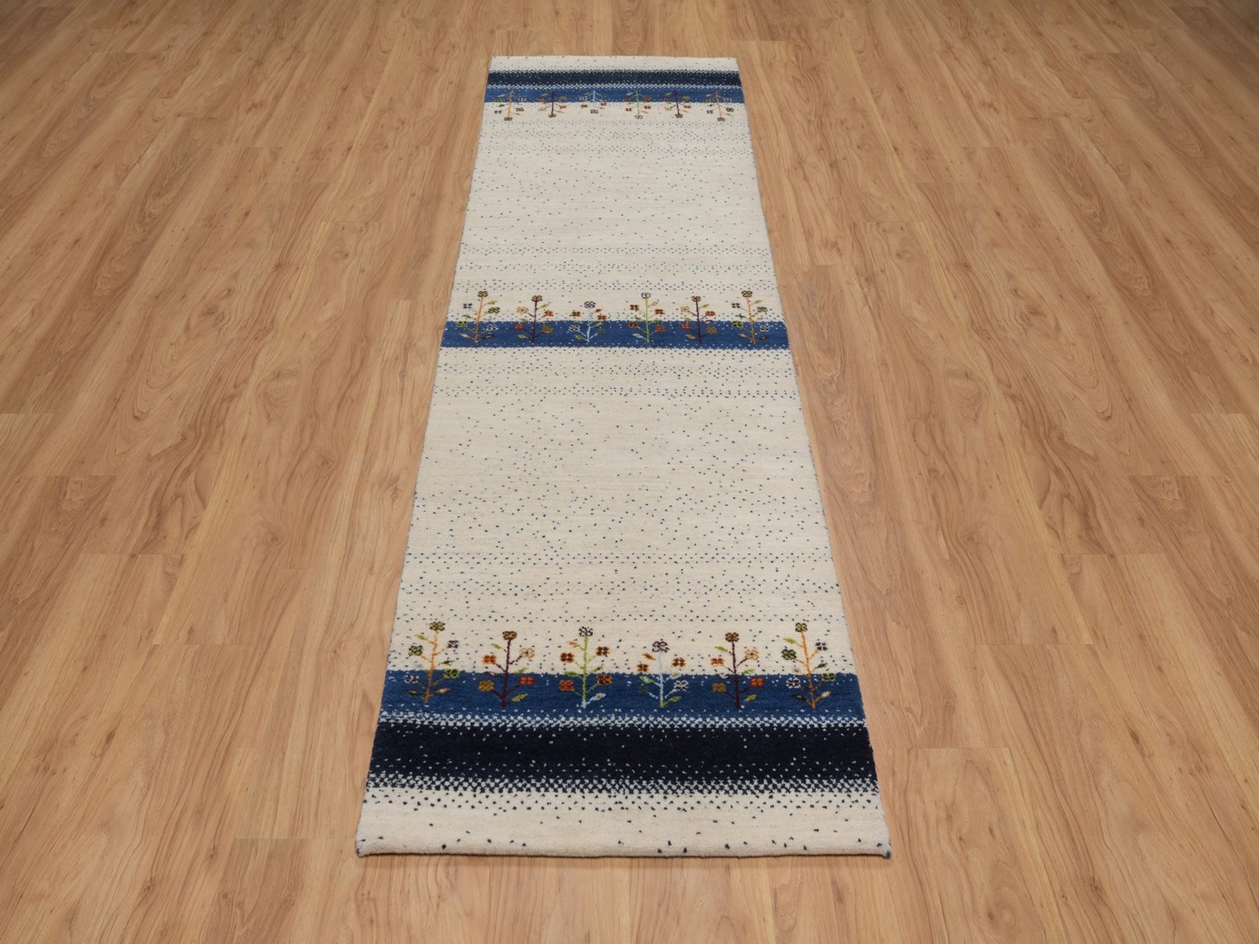 2'6"x8'6" Parchment White, Hand Knotted, Tree Design, Modern, Lori Buft Gabbeh, Pure Wool, Thick and Plush, Soft Pile, Runner, Oriental Rug HR92639 - Image 2
