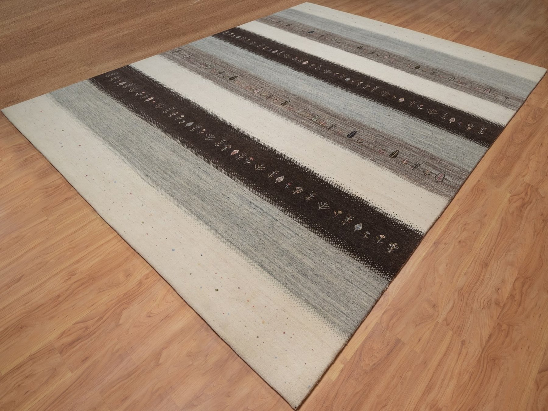 10'x13' Parchment White, Modern, Lori Buft Gabbeh with Small Tree Design, Thick and Plush, Pure Wool, Hand Knotted, Oriental Rug HR92643 - Image 3