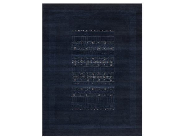 9'1"x12'1" Midnight Blue, Lori Buft Gabbeh with Small Animal Figurines, Modern, Soft Wool, Hand Knotted, Thick and Plush, Oriental Rug HR92644
