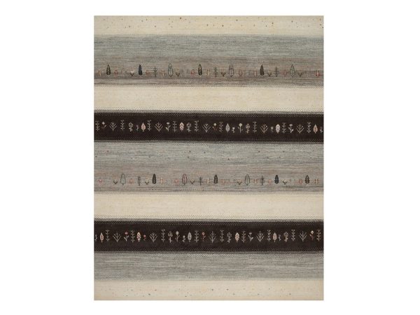 8'2"x10'3" Parchment White, Modern, Lori Buft Gabbeh with Small Tree Design, Thick and Plush, Hand Knotted, Pure Wool, Oriental Rug HR92647