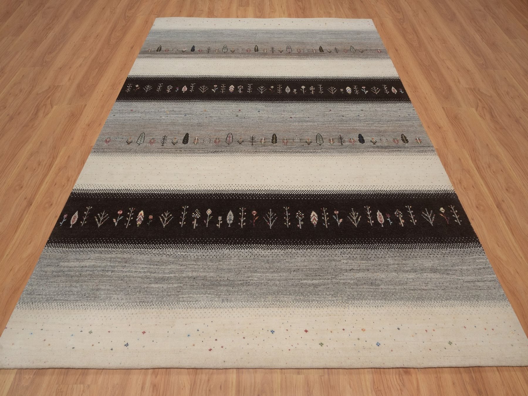 8'2"x10'3" Parchment White, Modern, Lori Buft Gabbeh with Small Tree Design, Thick and Plush, Hand Knotted, Pure Wool, Oriental Rug HR92647 - Image 2