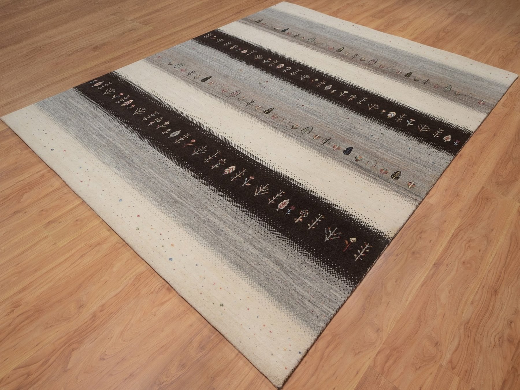 8'2"x10'3" Parchment White, Modern, Lori Buft Gabbeh with Small Tree Design, Thick and Plush, Hand Knotted, Pure Wool, Oriental Rug HR92647 - Image 3