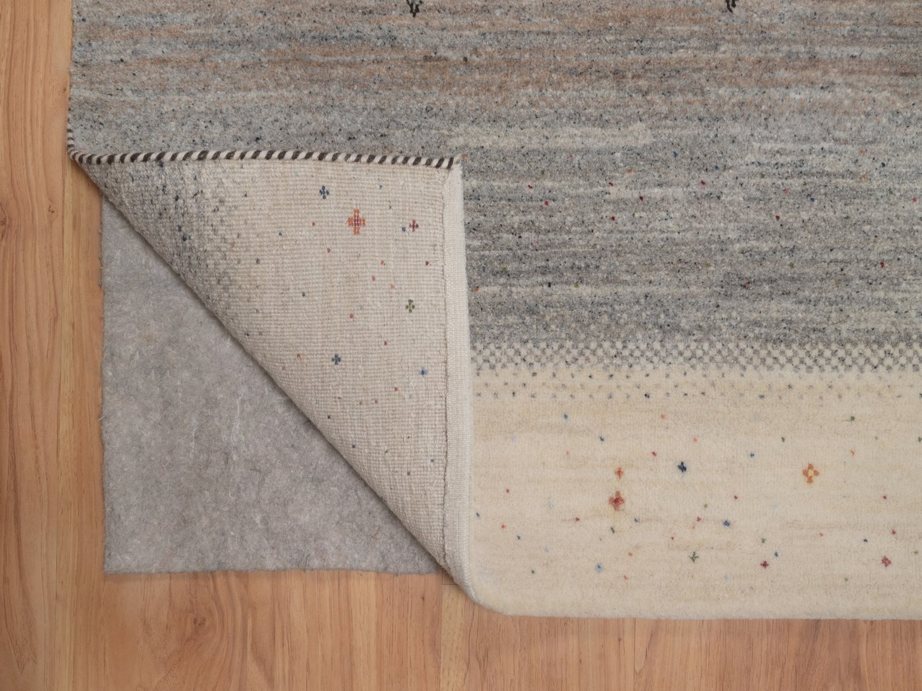 8'2"x10'3" Parchment White, Modern, Lori Buft Gabbeh with Small Tree Design, Thick and Plush, Hand Knotted, Pure Wool, Oriental Rug HR92647 - Image 4