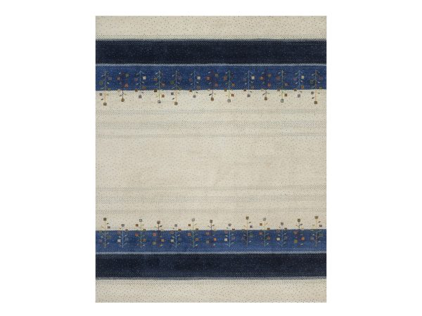 8'x10' Parchment White, Modern, Tree Design, Lori Buft Gabbeh, Pure Wool, Hand Knotted, Thick and Plush, Soft Pile, Oriental Rug HR92648